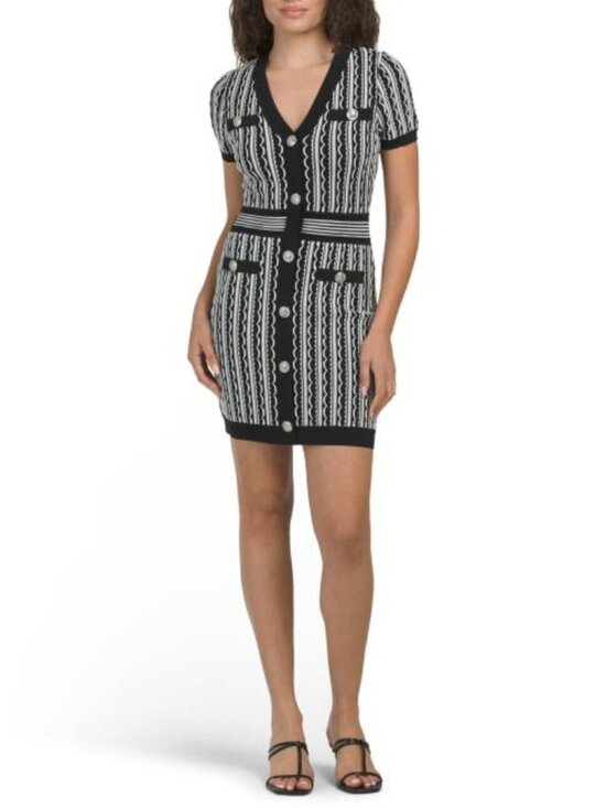 Milly Dresses & Skirts - MILLY Scalloped Textured V-neck Knit Mini Dress